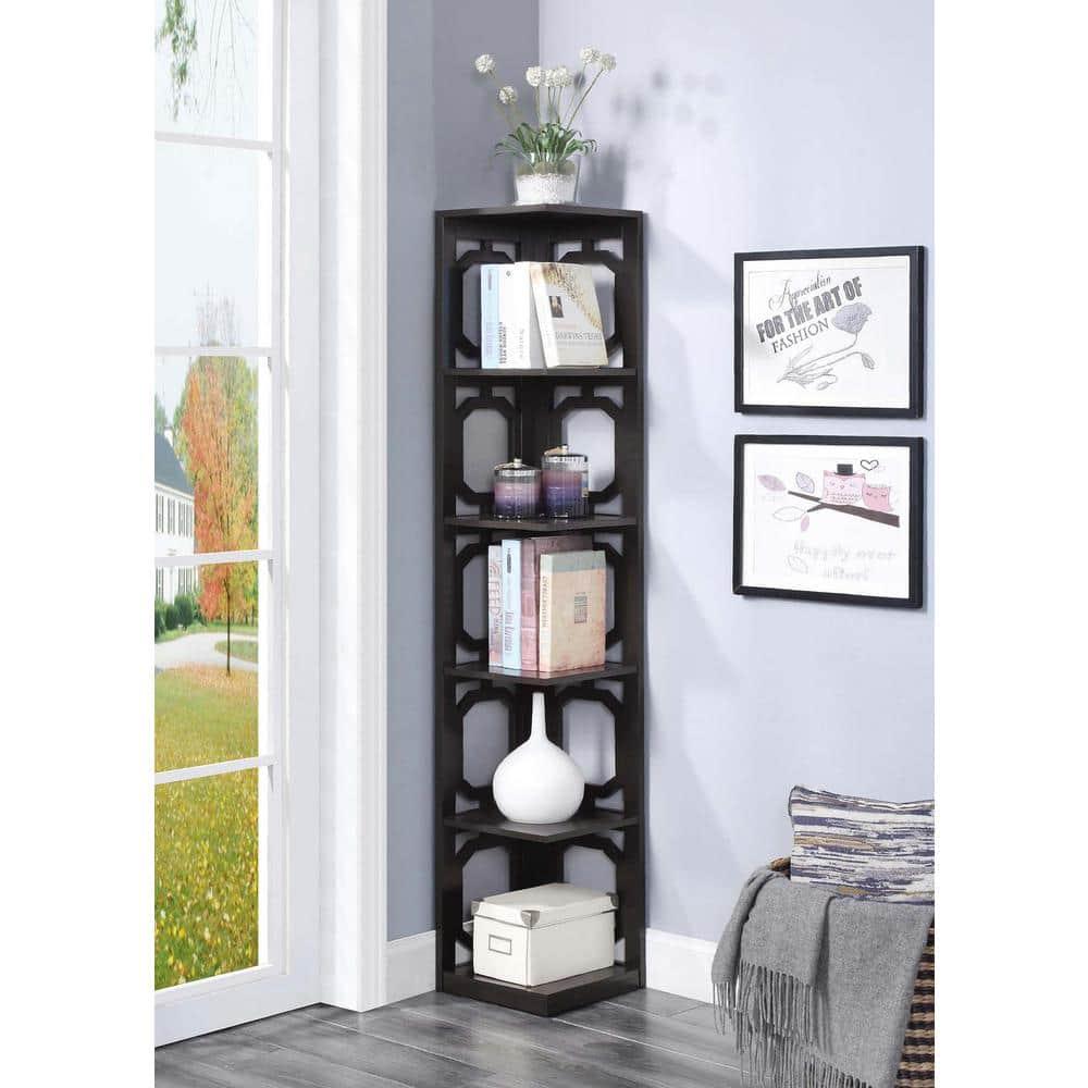 Convenience Concepts Omega Five-Tier Corner Bookcase in Espresso Wood Finish