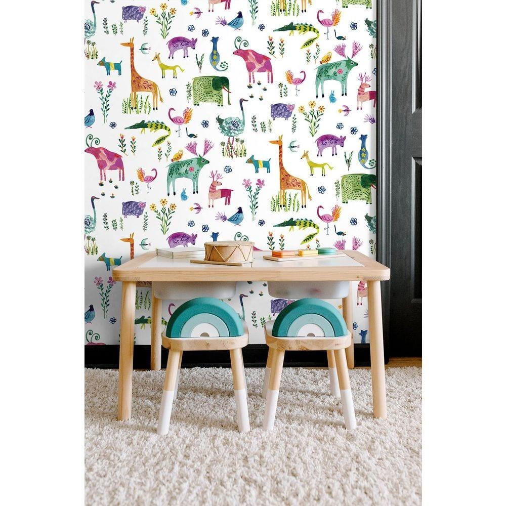 Harry & Grace Off-White Animals Peel and Stick Wallpaper - 20.5 in. W x 18 ft. L Roll