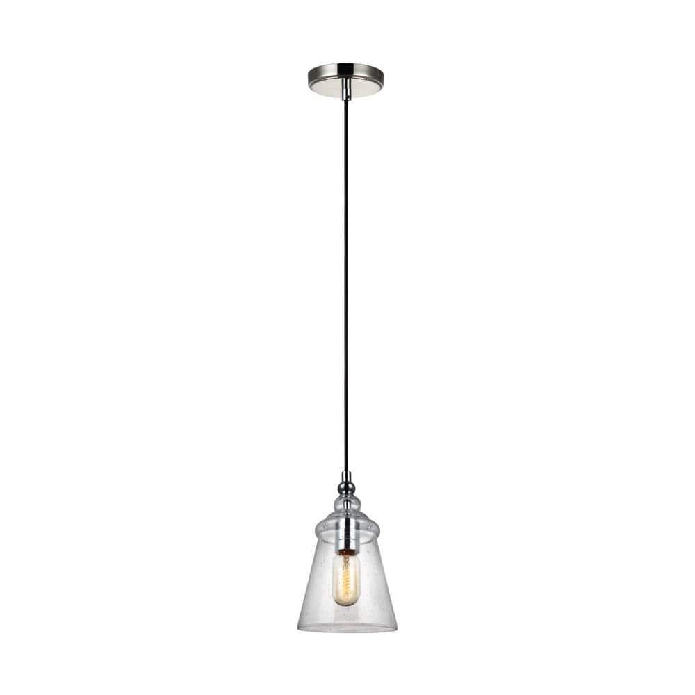 Loras Chrome Finish Mini Pendant with Clear Seeded Glass