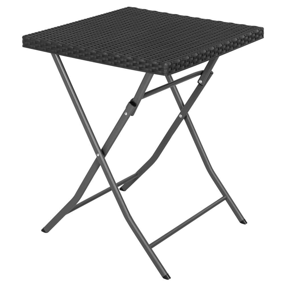 Nuu Garden 3 -Piece Black Rattan Bistro Patio Dining Set Iron Square Table with 2 Stationary Chairs