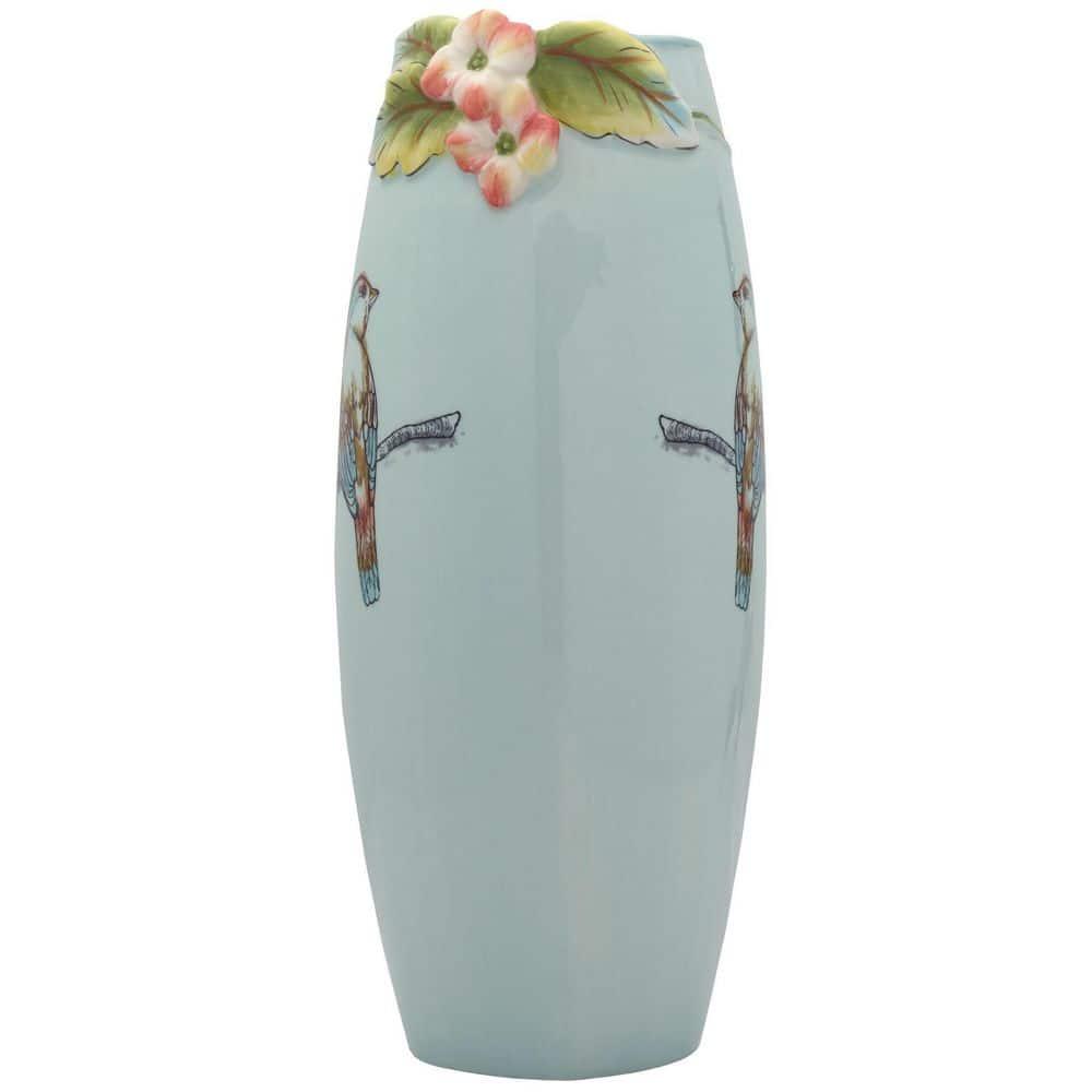 10.25 in. English Garden Blue Ceramic Flower Vase