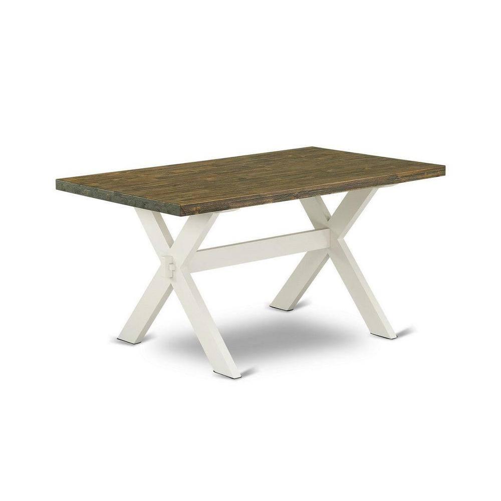 East West Furniture X076GA235-6 6 Piece Dining Table Set Contains a Rectangle Dining Room Table with X-Legs and 4 Doeskin Linen Fabric Parson Chairs with a Bench, 36x60 Inch, Multi-Color