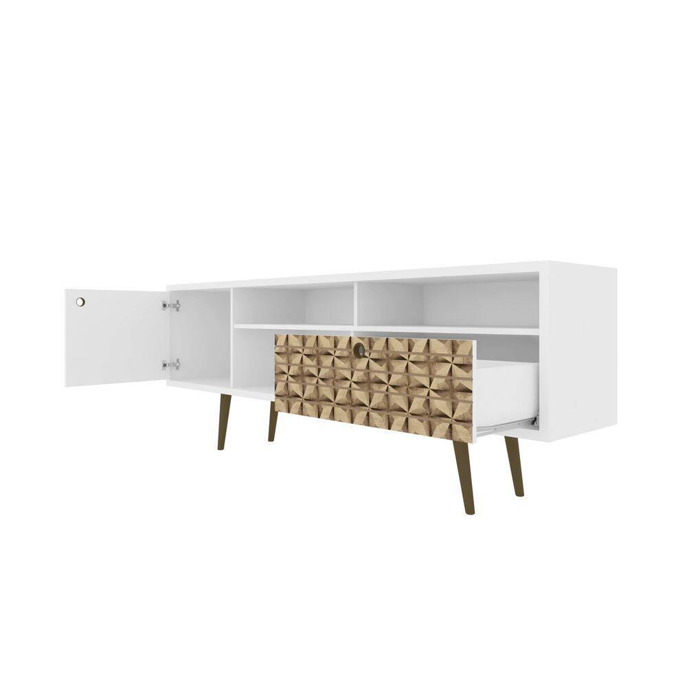 Manhattan Comfort 202AMC67 70.86 in. Liberty Mid-Century - Modern TV Stand with 4 Shelving Spaces & 1 Drawer, White & 3D Brown Prints