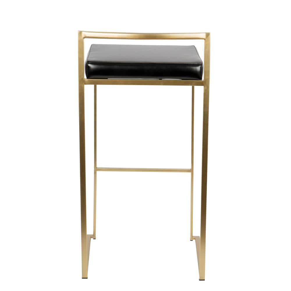 Fuji 34'' Gold Frame with Black Leather Seat Contemporary Bar Stool - Set of 2