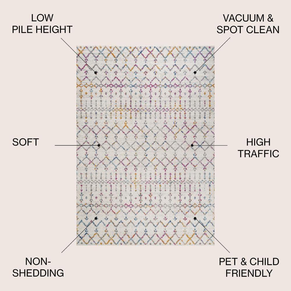 JONATHAN Y Moroccan HYPE Boho Vintage Diamond Ivory/Multi 3 ft. x 5 ft. Area Rug