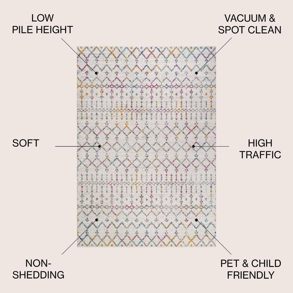 JONATHAN Y Moroccan HYPE Boho Vintage Diamond Ivory/Multi 8 ft. x 10 ft. Area Rug