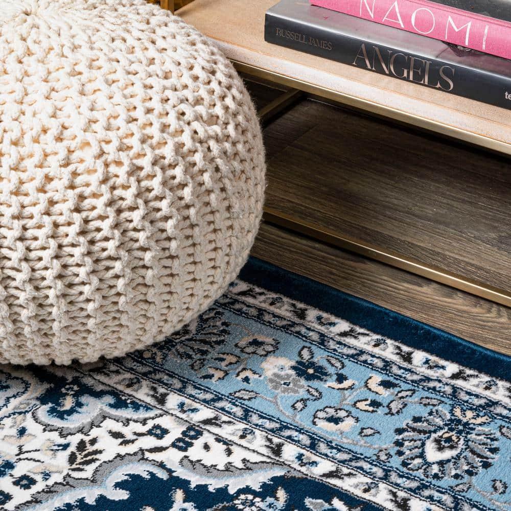 2'x 8' Palmette Modern Persian Floral Runner Rug, Navy/Blue - JONATHAN Y