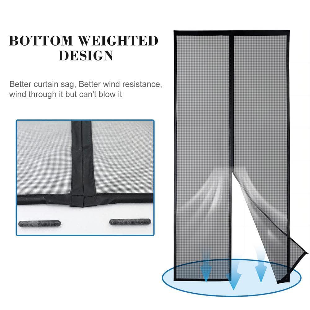 34 in. x 82 in. Black Fiberglass Magnetic Screen Door Heavy Duty Mesh Curtain Bi-Parting