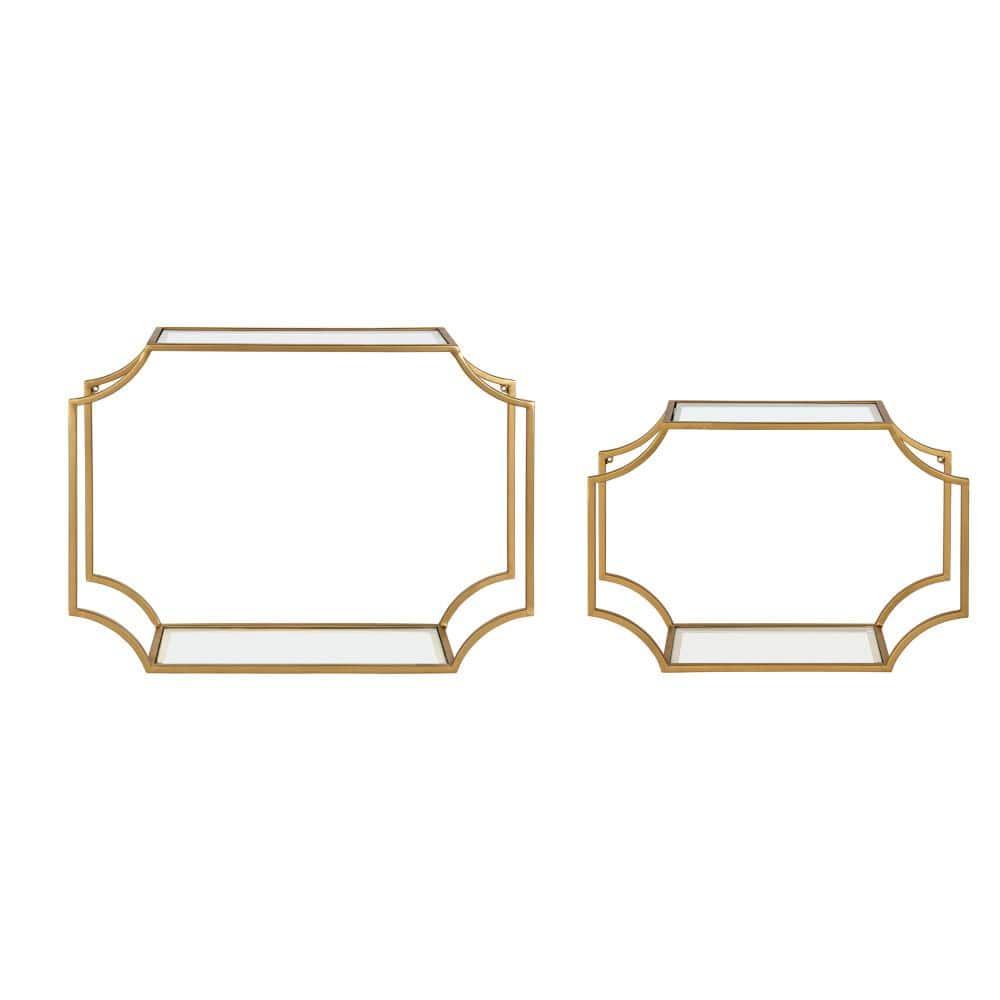 Kate and Laurel Metal Floating Shelves, Set of 2, 6" x 24", Gold