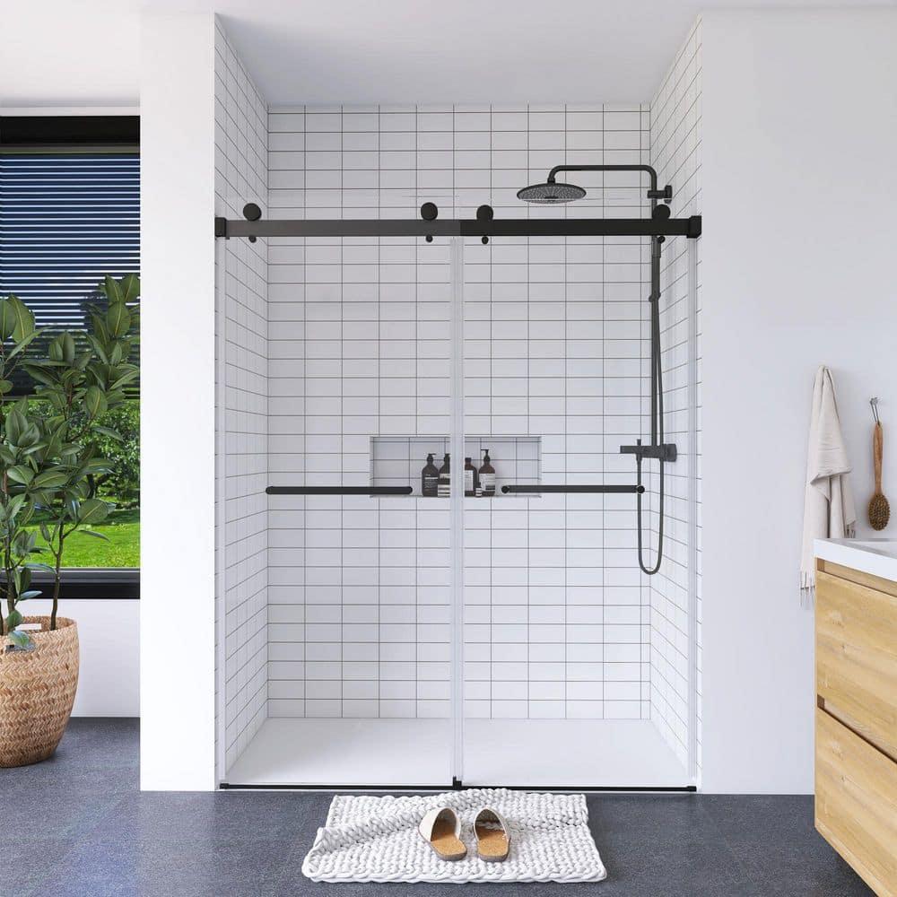 LAWRENCE 56-60"W X 75"H Frameless Double Sliding Shower Door, 304 Stainless Steel In Matte Black, 5/16" (8Mm) Thick SGCC Tempered Clear Glass. | Wayfair