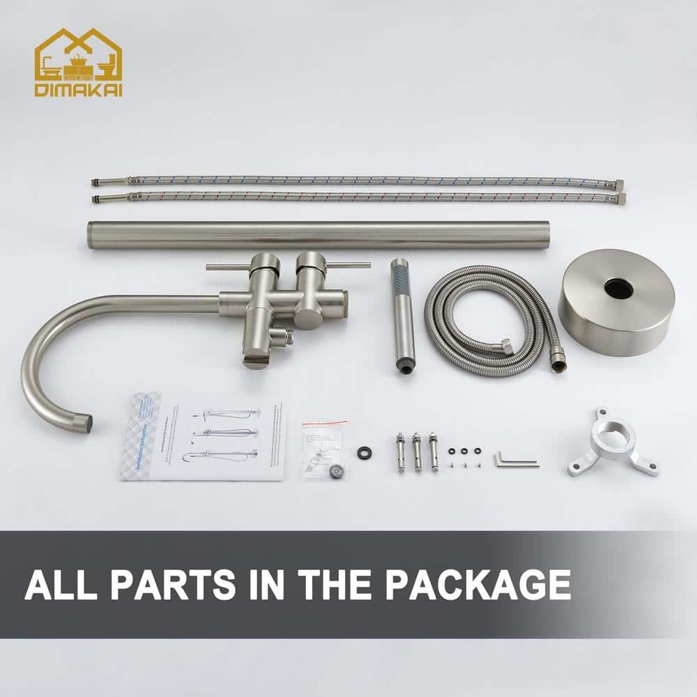 Double Handle Floor Mounted Freestanding Tub Filler With Handshower