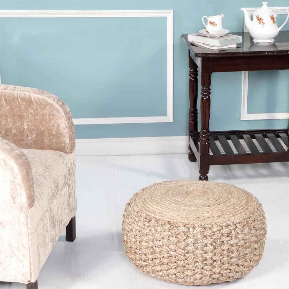 Highland Dunes Aarron Hand-Made Jute Braided Ottoman Pouf