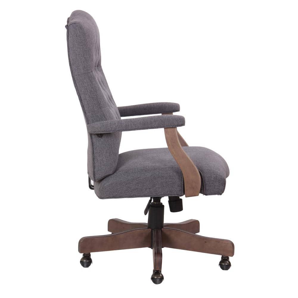 Traditional Executive Chair Slate Gray - Boss Office Products: Driftwood Base, Brass Castors, Pneumatic Lift