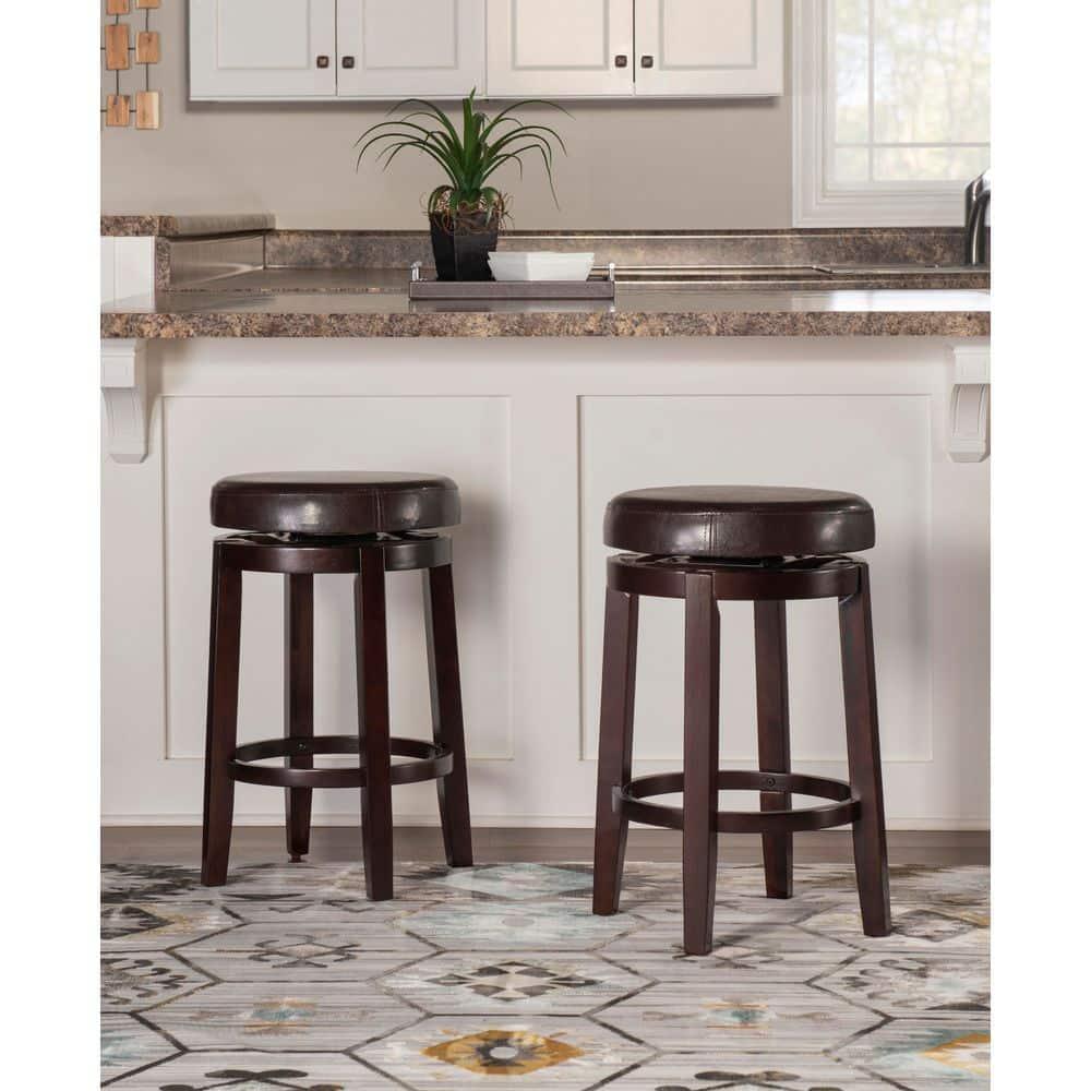 Linon Maya Faux Leather Swivel Backless Counter Height Barstool Brown: Upholstered, Wood Legs, 225 lbs Capacity