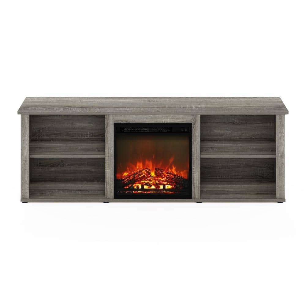 Furinno Montale 70 Inch TV Stand with Fireplace, French Oak Grey