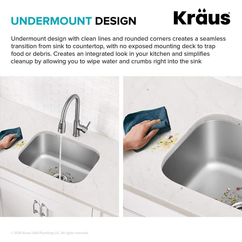 KRAUS Premier 16 Gauge Undermount Single Bowl Stainless Steel Kitchen Sink