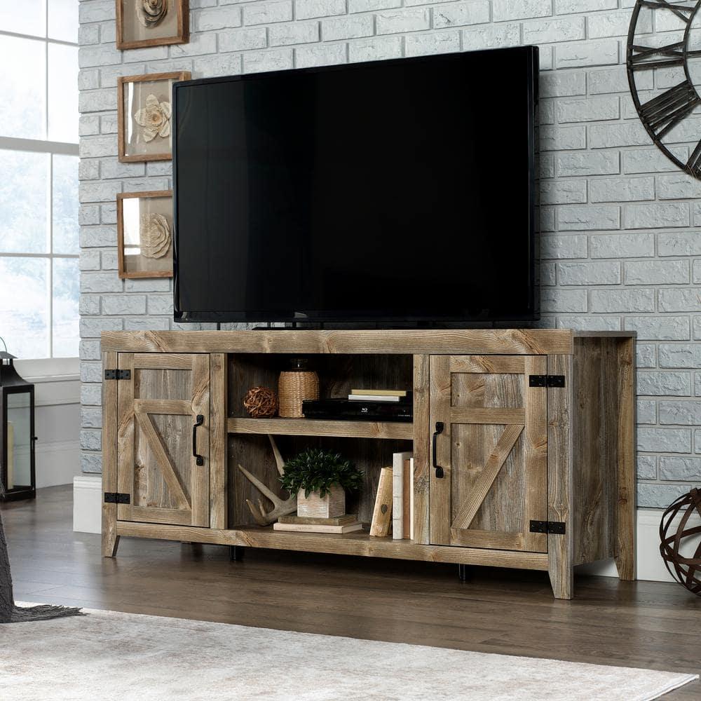 Sauder Rustic Cedar Farmhouse TV Stand with Storage for TVs up to 70", Rustic Cedar Finish