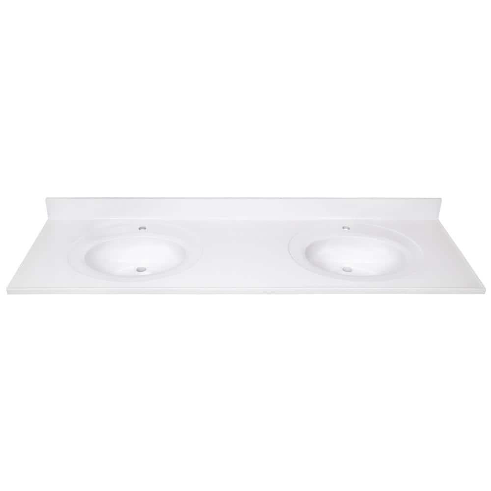 73 Inch Cultured Marble Vanity Top Two Sinks with Backsplash, White