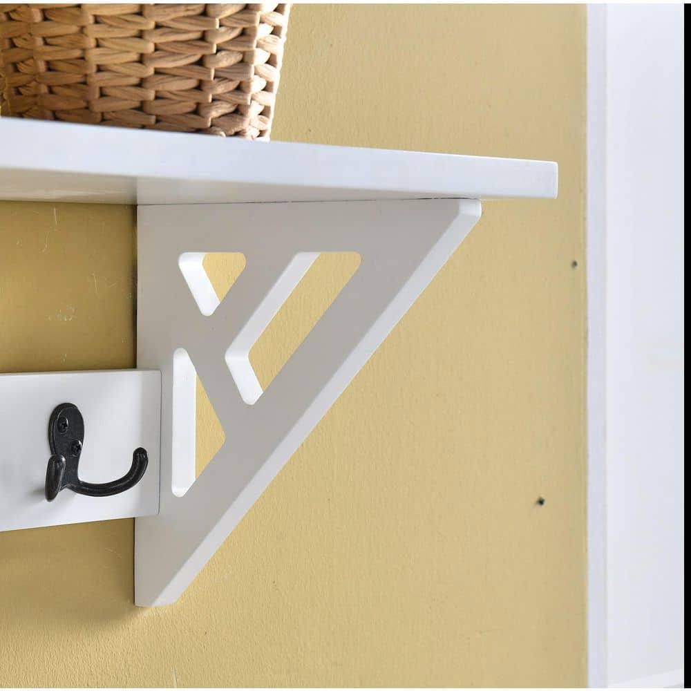 Alaterre Furniture Coventry 36 in. Wall Mounted Coat Hooks With Storage Shelf, Easy Assembly, Traditional Modern Décor, White