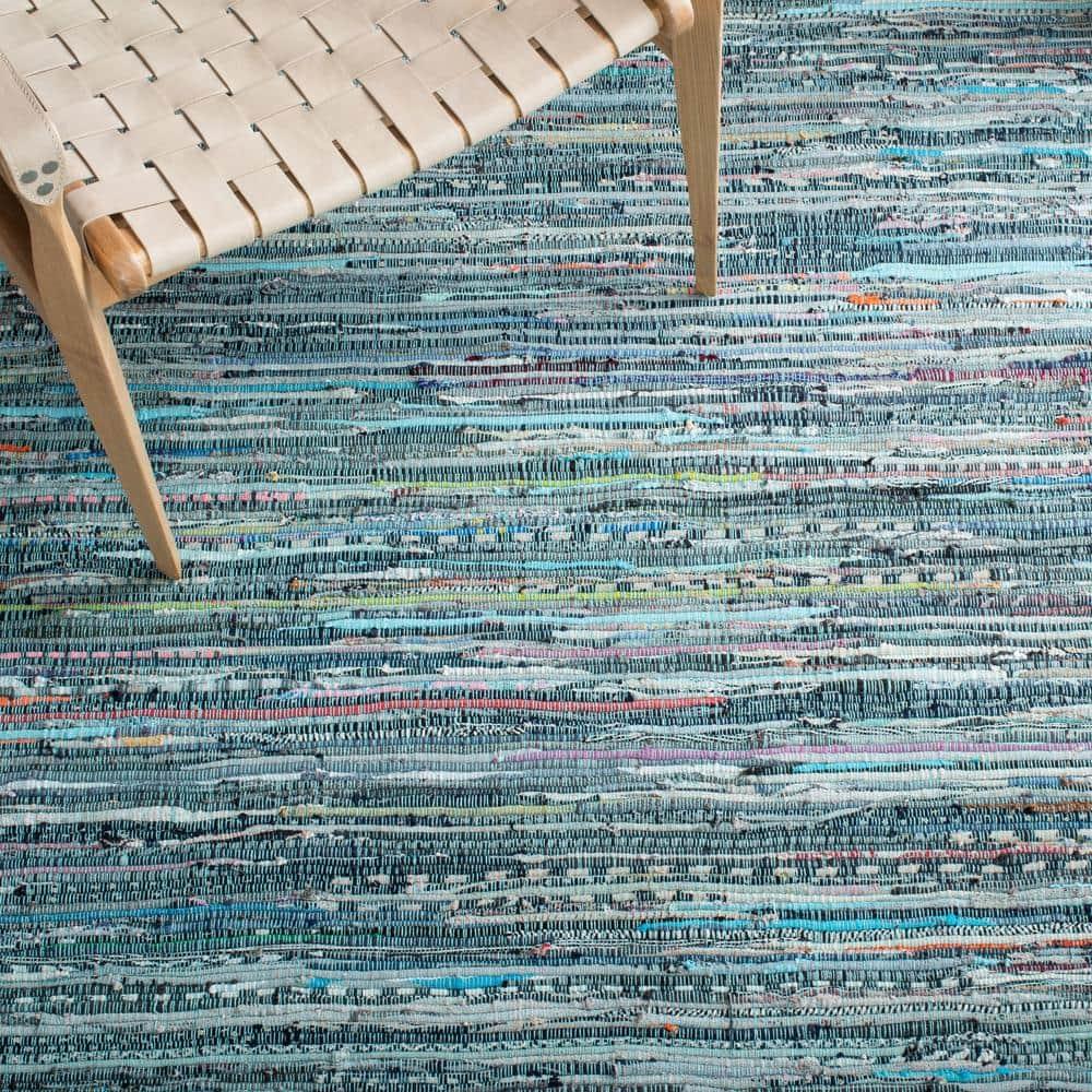 Rag Rug RAR127 Hand Woven Indoor Area Rug - Turquoise/Multi - 10'x14' - Safavieh.