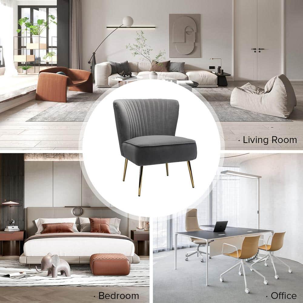 Makeup Vanity Table Chair Upholstered Wingback Accent Slipper Chair Side Armless Sofa Tufted Back Dining Home Living Room Bedroom Grey