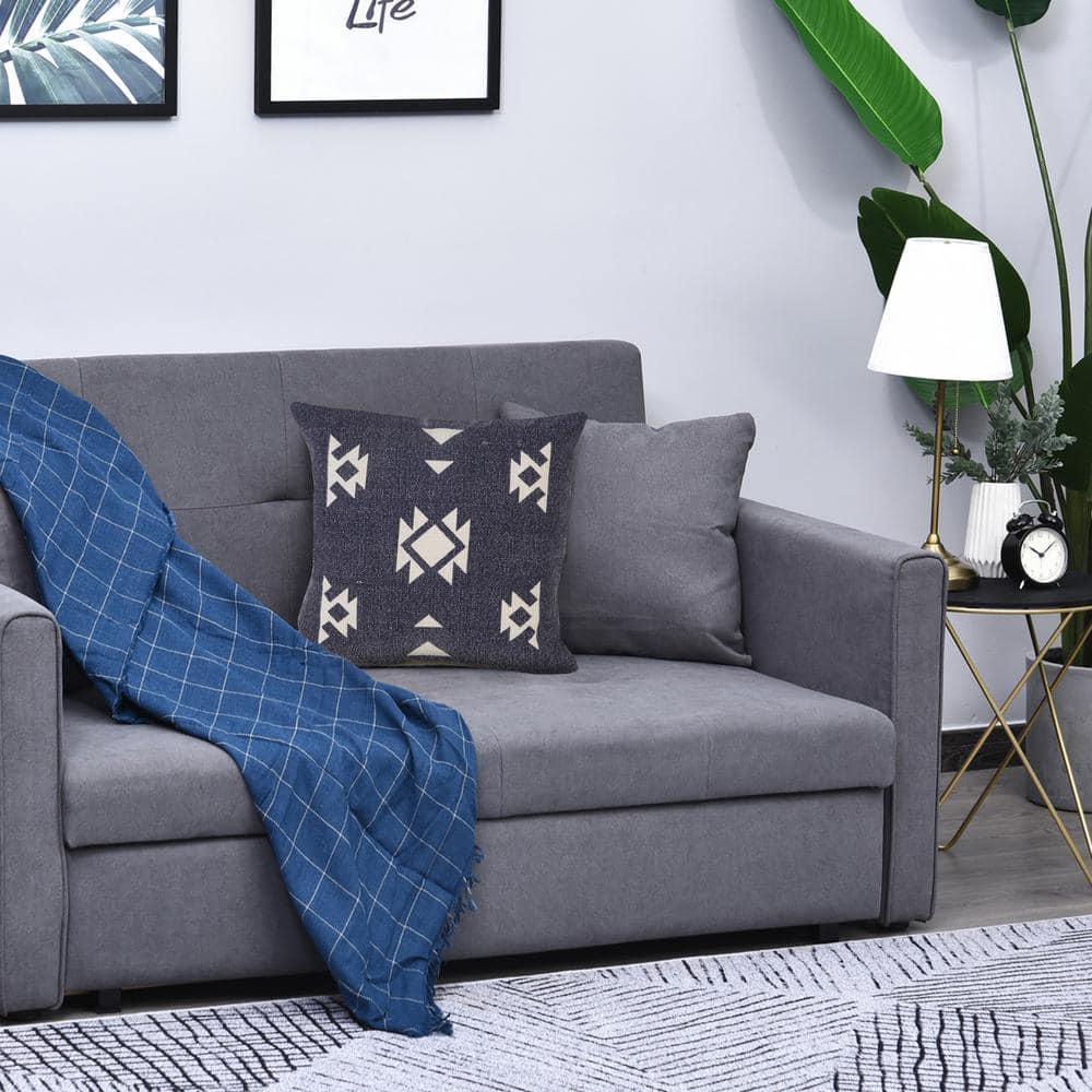 20" Square Blue and White Denim Cotton Throw Pillow