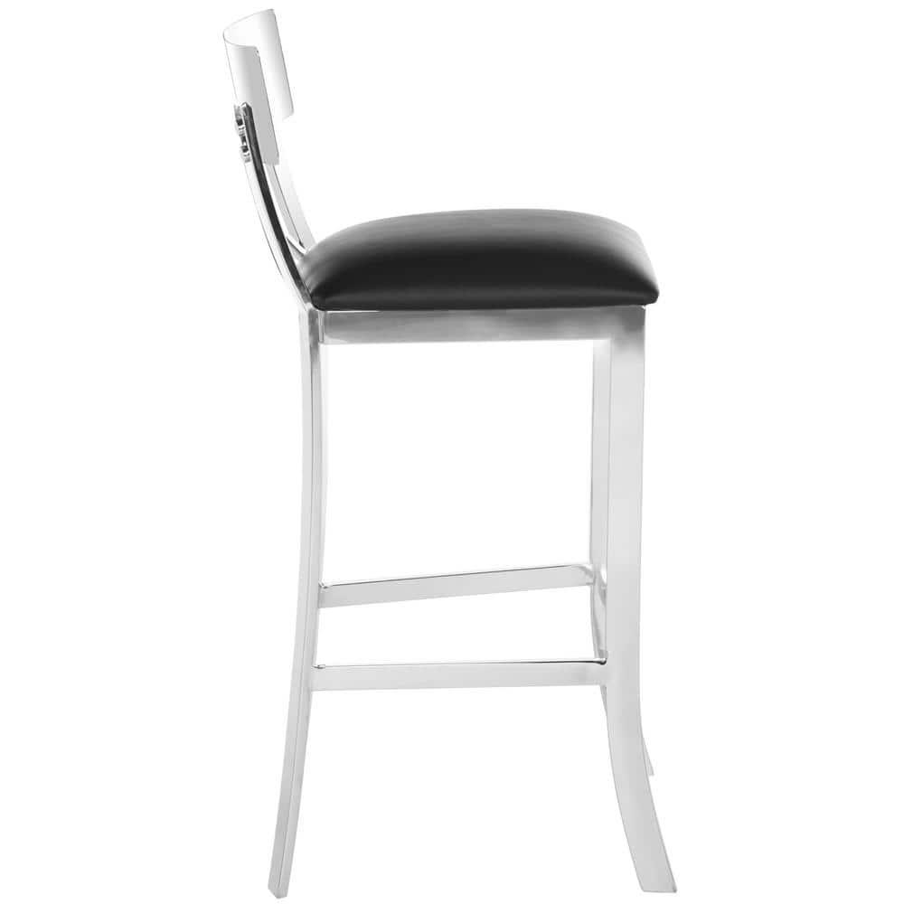 Zoey 39''H Stainless Steel Cross Back Bar Stool - FOX2034 - Chrome/Black - Safavieh Couture