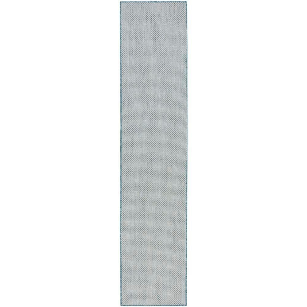 Nourison 2'2" x 8' Courtyard Modern Easy Care Flatweave Indoor Outdoor Runner Rug Ivory/Aqua