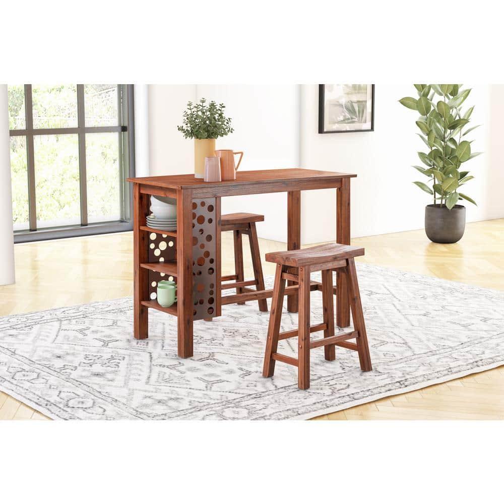 Rectangular Brittany Bar Table with Storage Shelves, Acacia Wood - Boraam: 3-Tier, Rustic Style