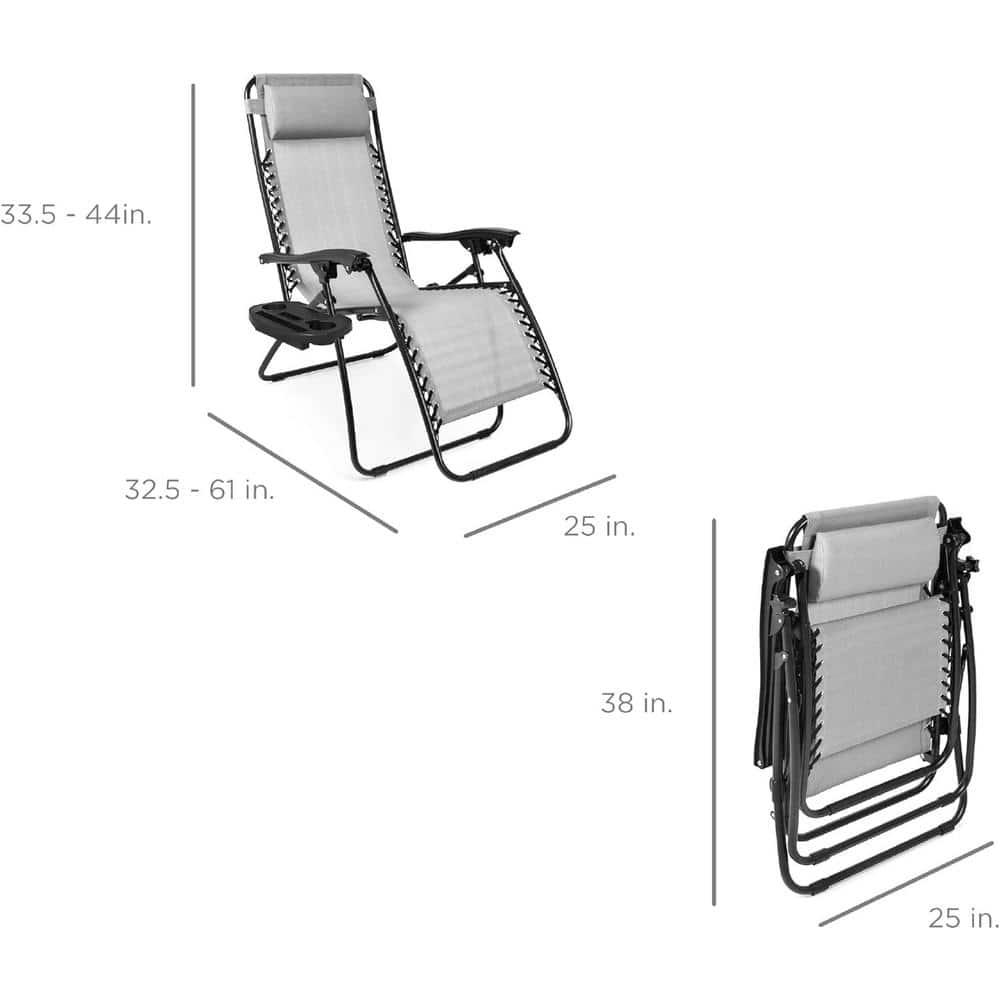 Best Choice Products Set of 2 Zero Gravity Lounge Chair Recliners for Patio, Pool w/ Cup Holder Tray - Ice Gray