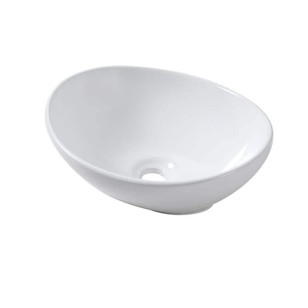 Glossy White Oval Ceramic Above-Counter Bathroom Sink