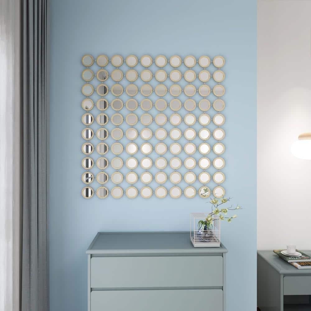 DecMode 40" x 40" Gold Geometric Wall Mirror with Grid Pattern