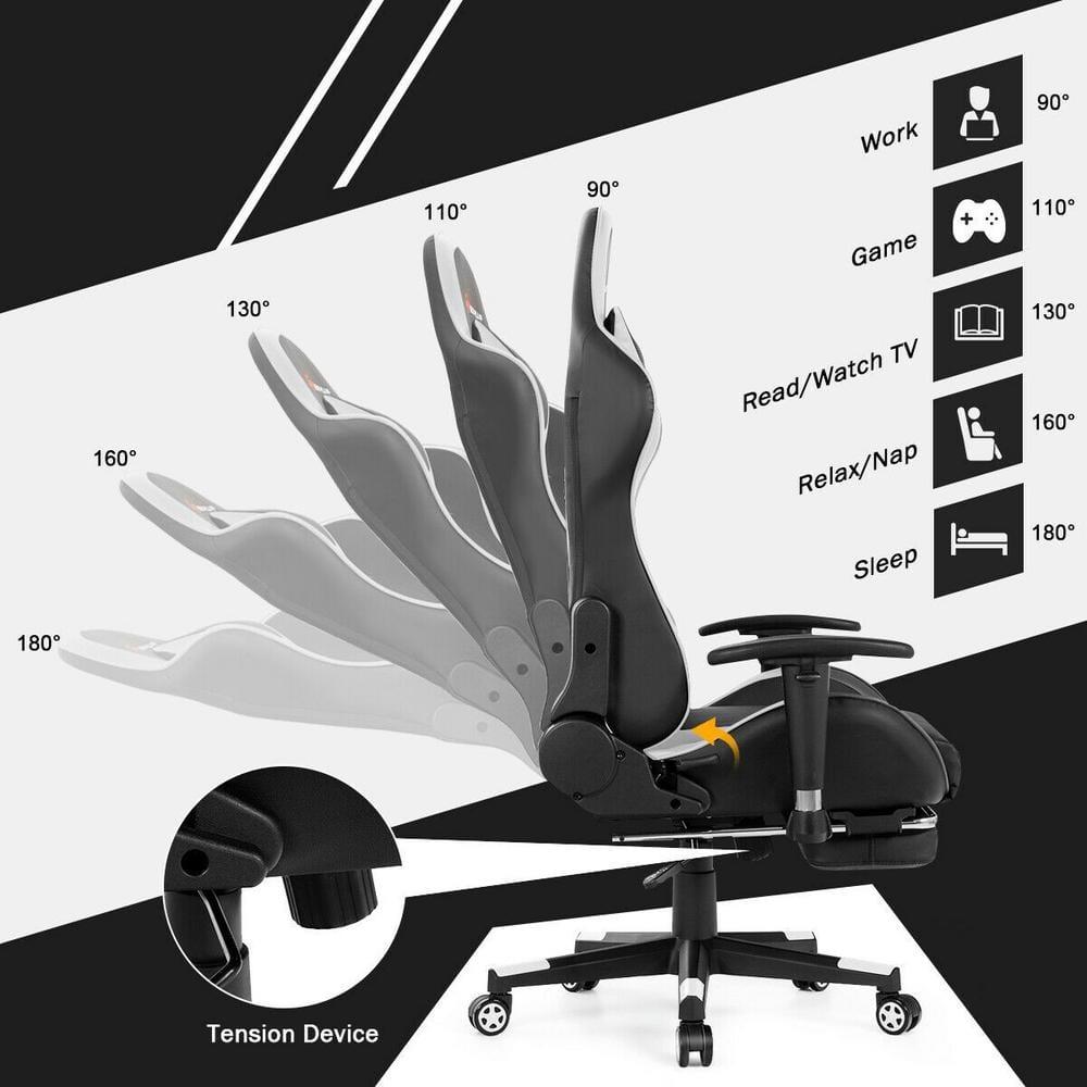 Costway Massage Gaming Chair Reclining Swivel Racing Office Chair with Footrest White