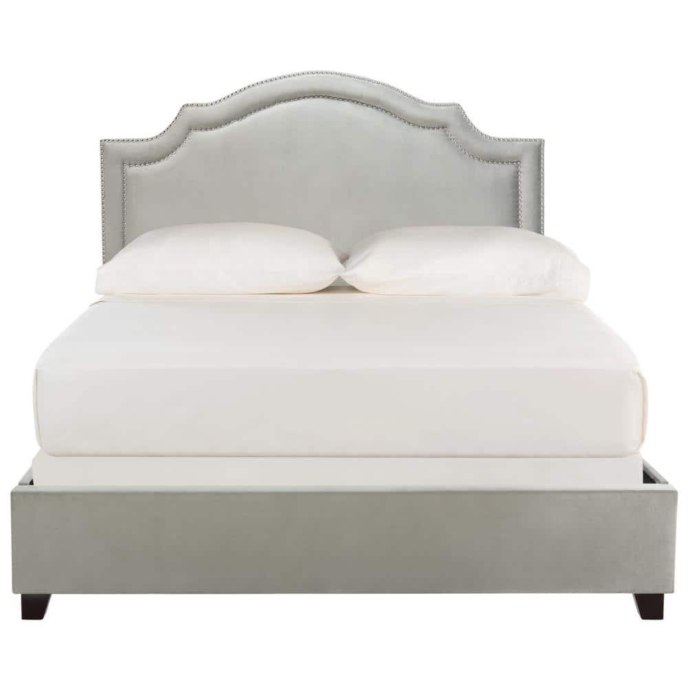 SAFAVIEH Theron Modern Elegant Upholstered Bed Frame with Nail Heads, Full, Pewter