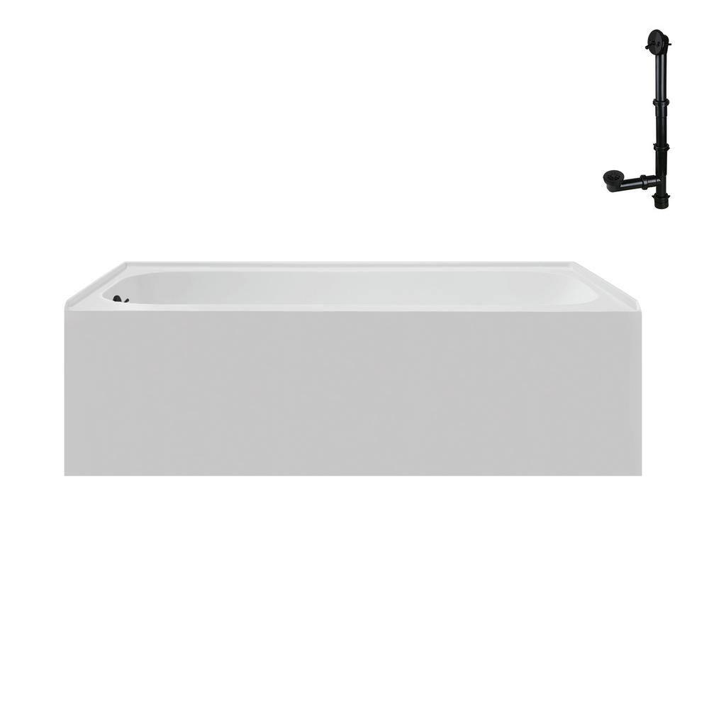 Streamline NAL-5280-BL 66 in. x 32 in. Acrylic Left-Hand Drain Alcove Bathtub in Glossy White With External Drain in Matte Black