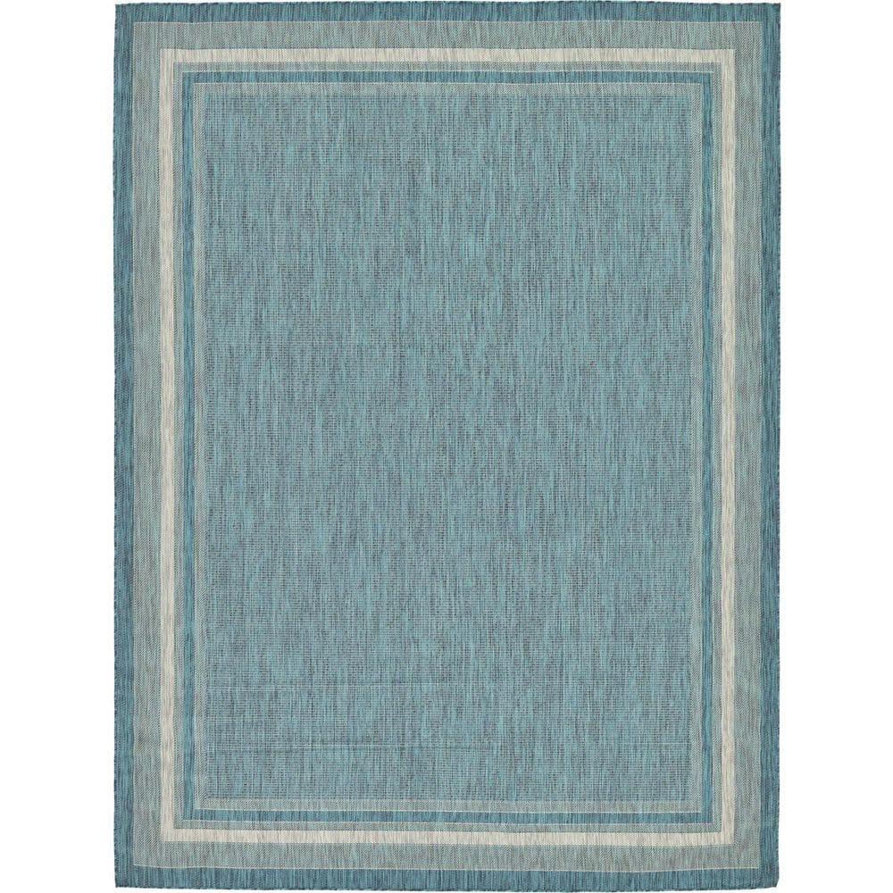 Unique Loom 9' 0 x 12' 2 Rectangle Indoor/Outdoor Border Teal Area Rug