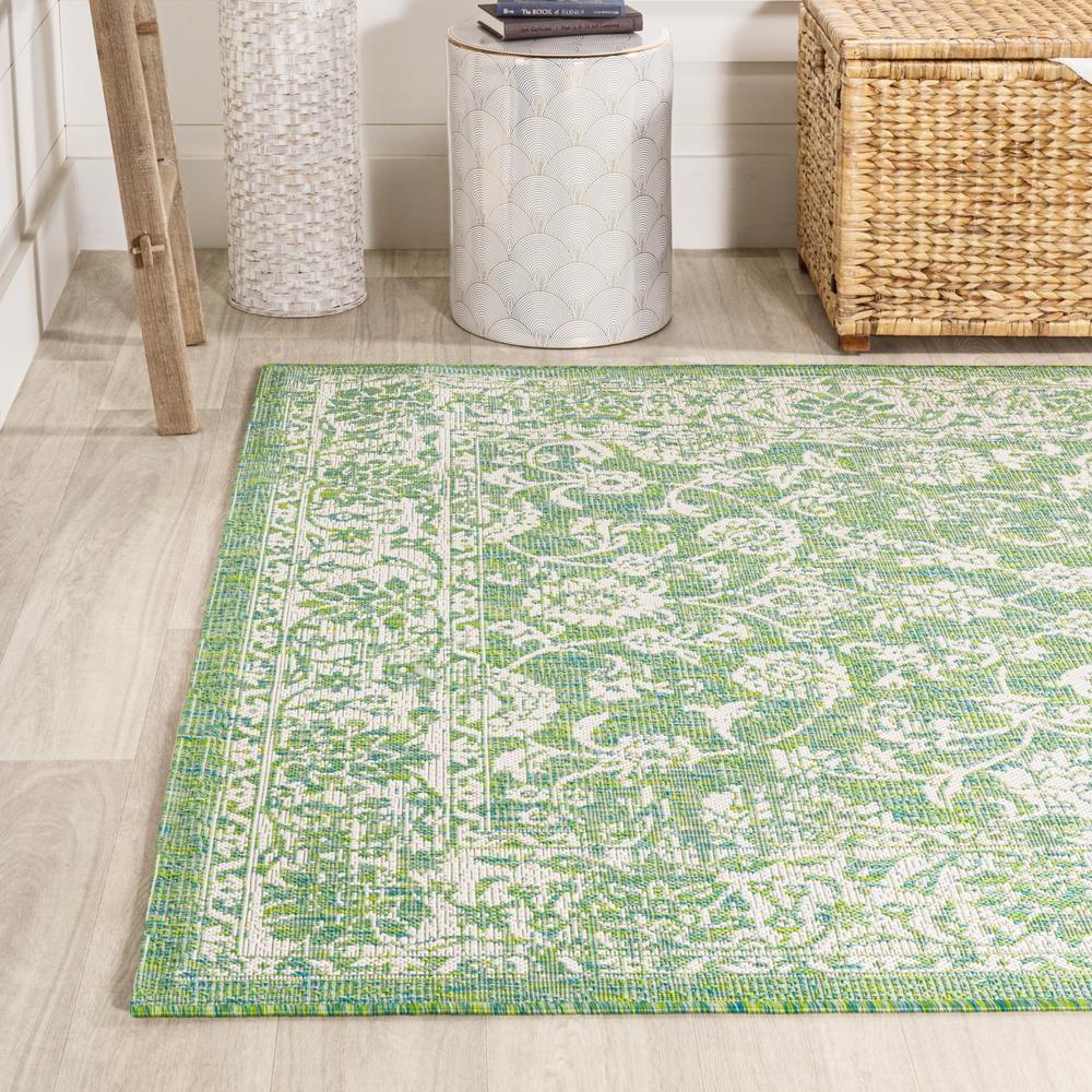 9' x 12' Tela Bohemian Textured Weave Floral Indoor/Outdoor Area Rug, Cream/Green - JONATHAN Y
