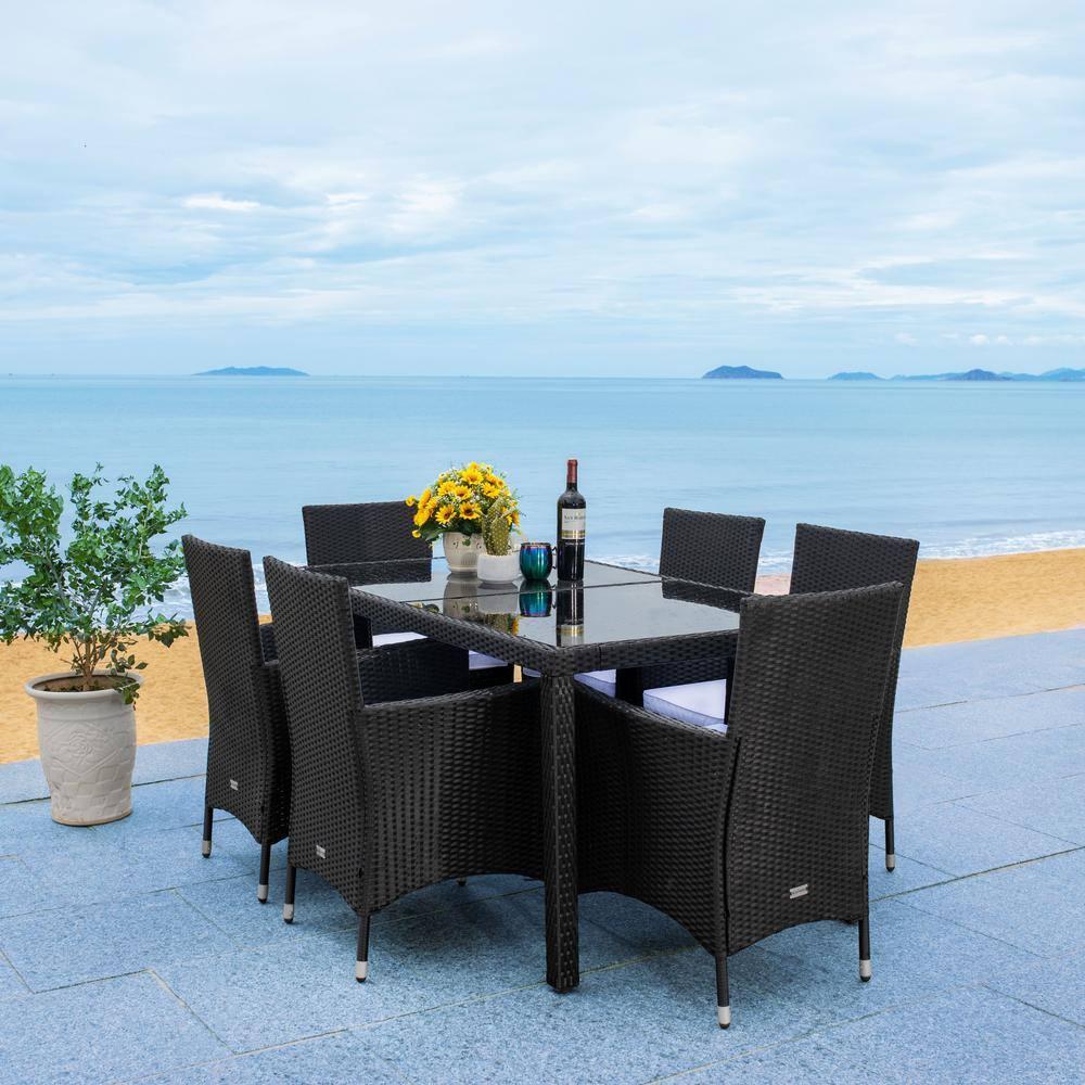 Jolin 7 Pc Dining Set - Outdoor - PAT7706 - Black/White - Safavieh