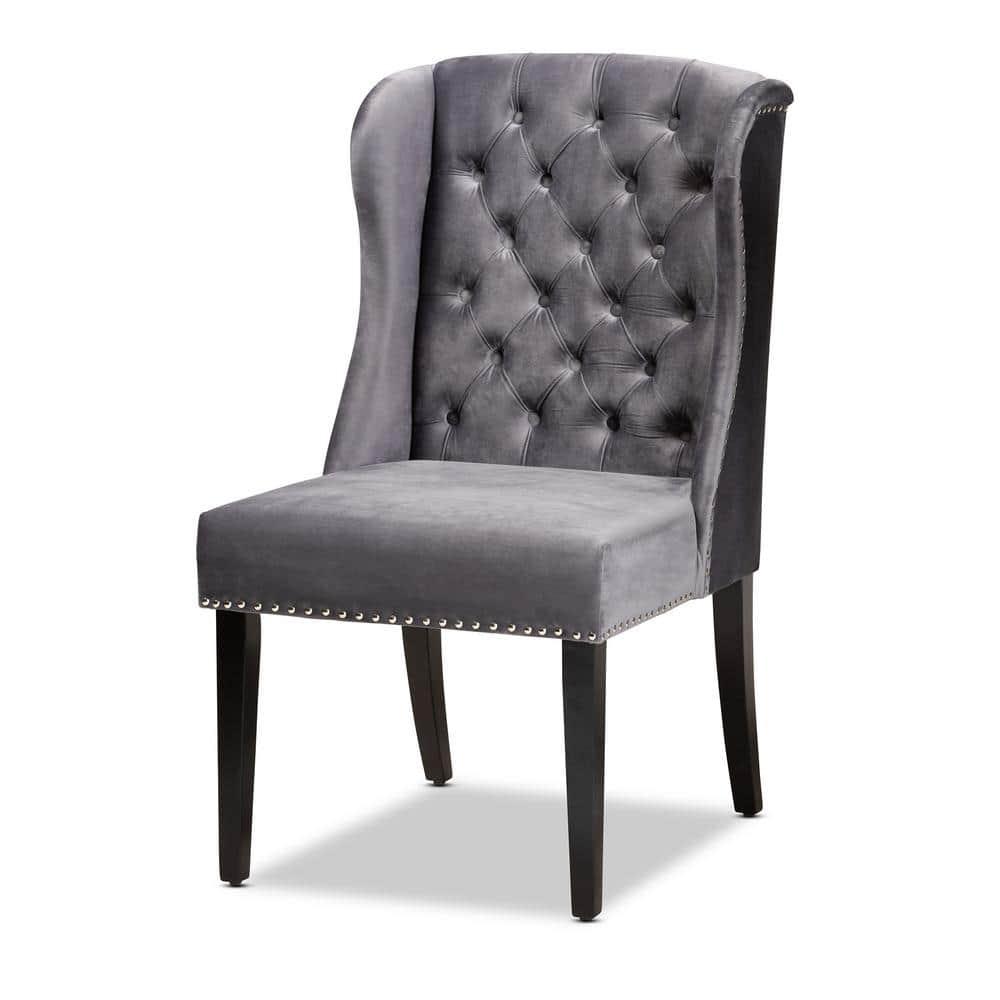 Lamont Modern Contemporary Transitional Grey Velvet Fabric Upholstered & Wood Wingback Dining Chair