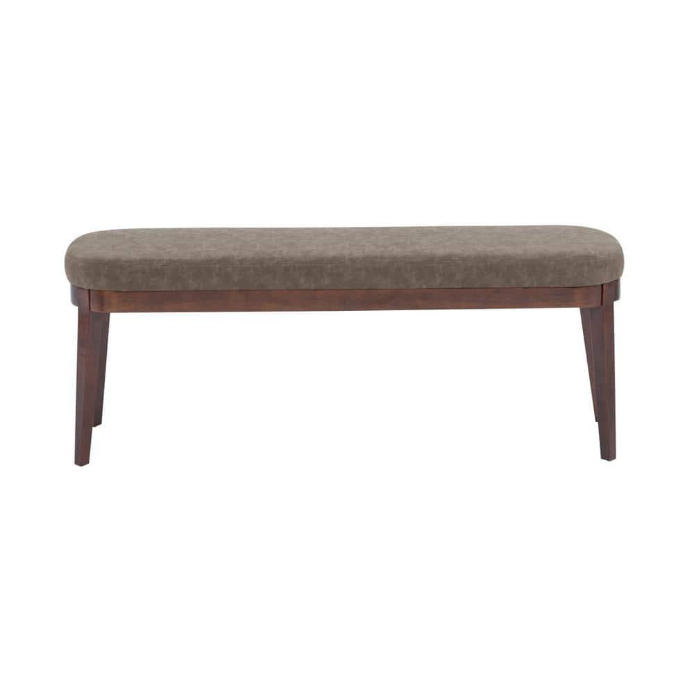 Christopher Knight Home Forma Mid-Century Modern Faux Leather and Rubberwood Upholstered Bench, Brown