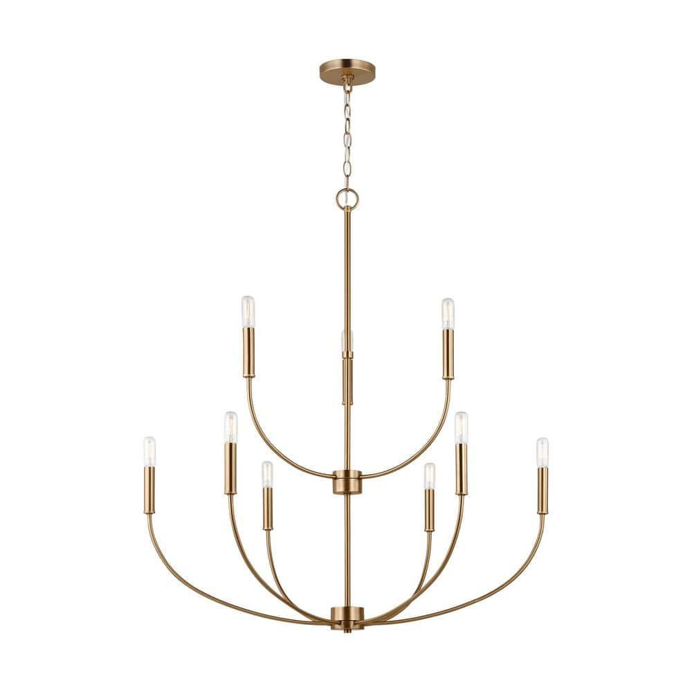 Elegant Satin Brass 9-Light Incandescent Chandelier with Clear Accents