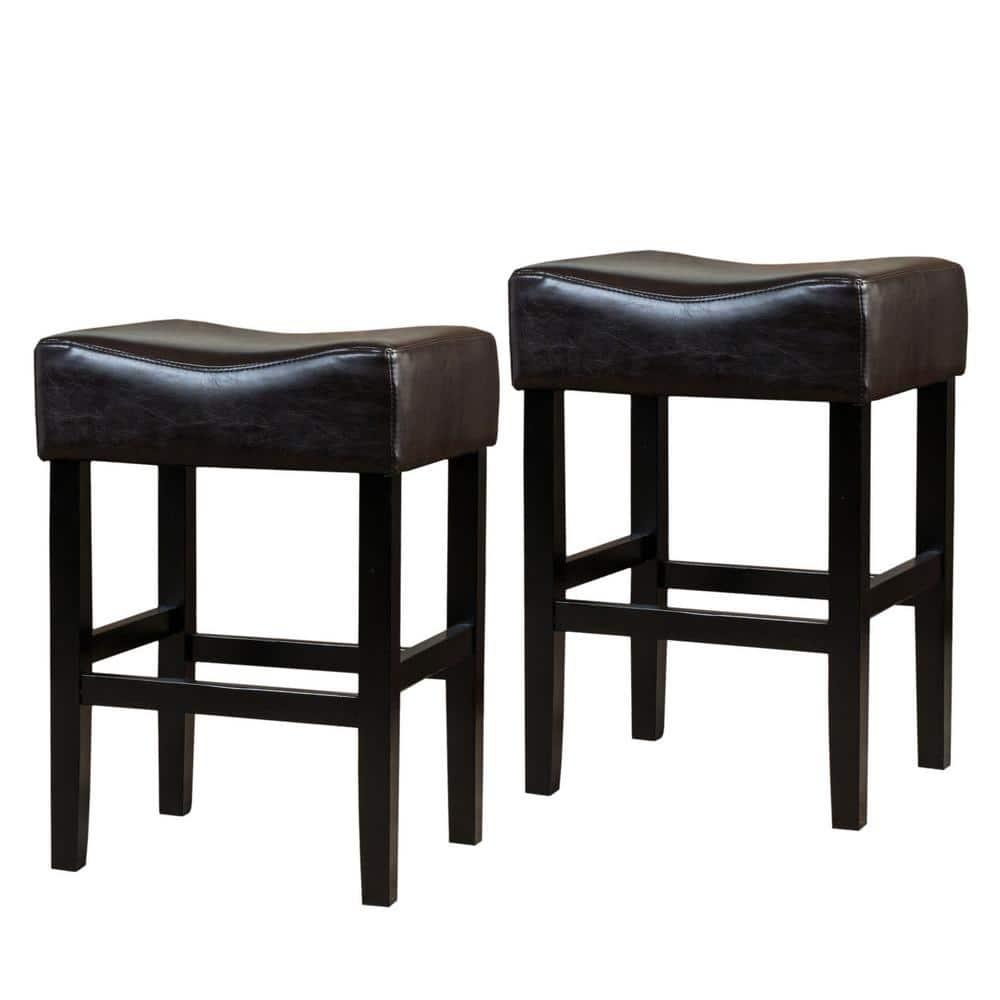 Portman 26" Brown Faux Leather Saddle Counter Stools, Set of 2