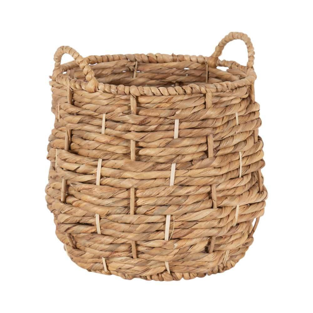 Kate and Laurel Livia Modern Woven Storage Basket, 13 x 13, Natural Water Hyacinth, Boho Wicker Basket for Use as Nursery Storage, Mini Laundry Basket, or Living Room Blanket Basket