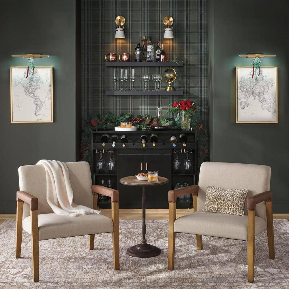 Nathan James Set of 2 Hudson Wood and Faux Leather Accent Chairs Flax