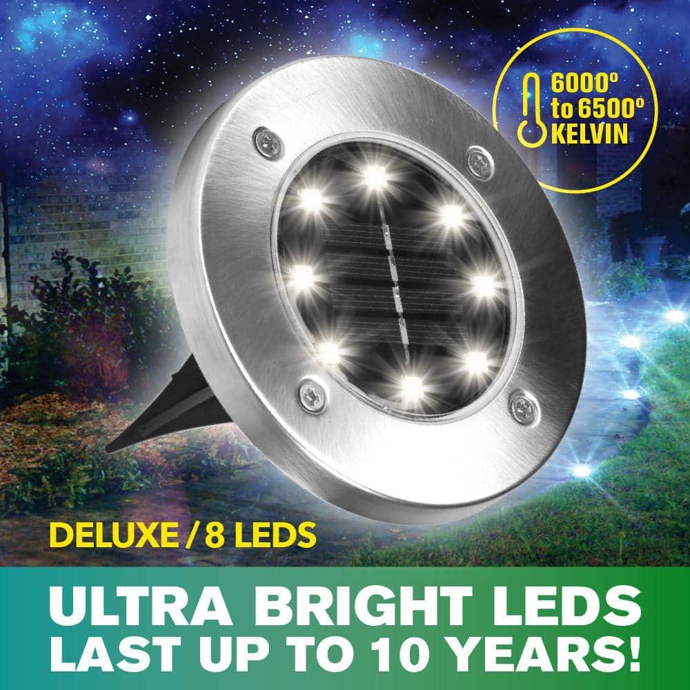 Bell + Howell 8 LED Solar Powered Disk Lights, 4 Pack, Outdoor Pathway Lights, Waterproof, Auto On/Off, Rust Resistant