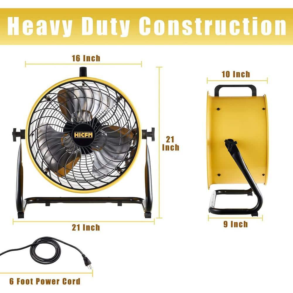 HiCFM 16" High-velocity Drum Air Circulator Fan 2800 CFM Large Airflow Turbo Shop Floor Fan with 360-degree Pivoting Head, 3-speed 1/4 HP Motor