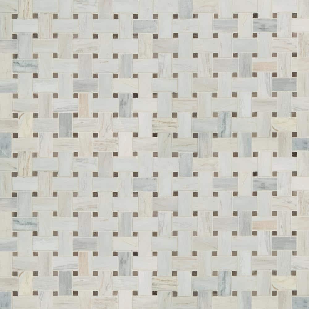 Angora Basketweave 12.5" x 12.5" Polished Marble Mosaic Floor and Wall Tile