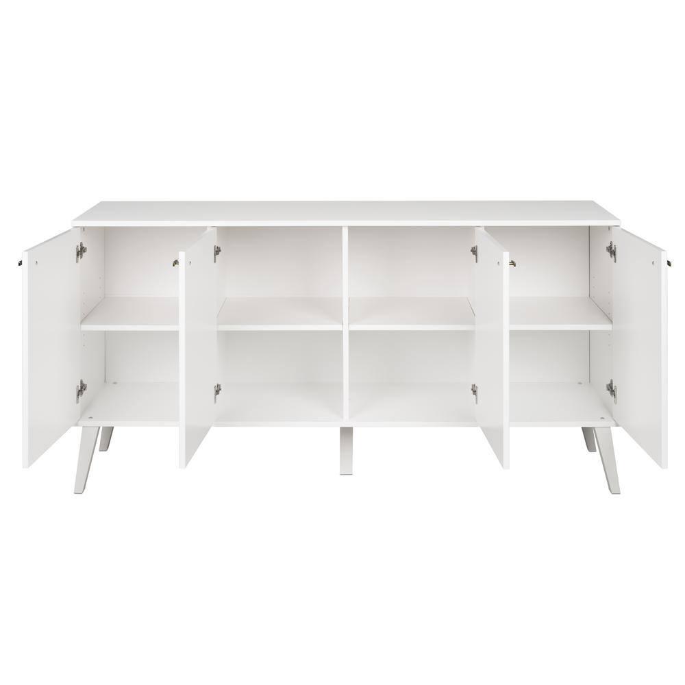 Milo Mid-Century Modern 4 Door Buffet Server White - Prepac: Laminated Storage Cabinet, CARB Certified