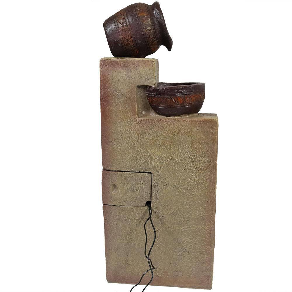 Sunnydaze Outdoor Solar Powered Cascading Terra Bowls Water Fountain with Battery Backup and LED Light - 30"