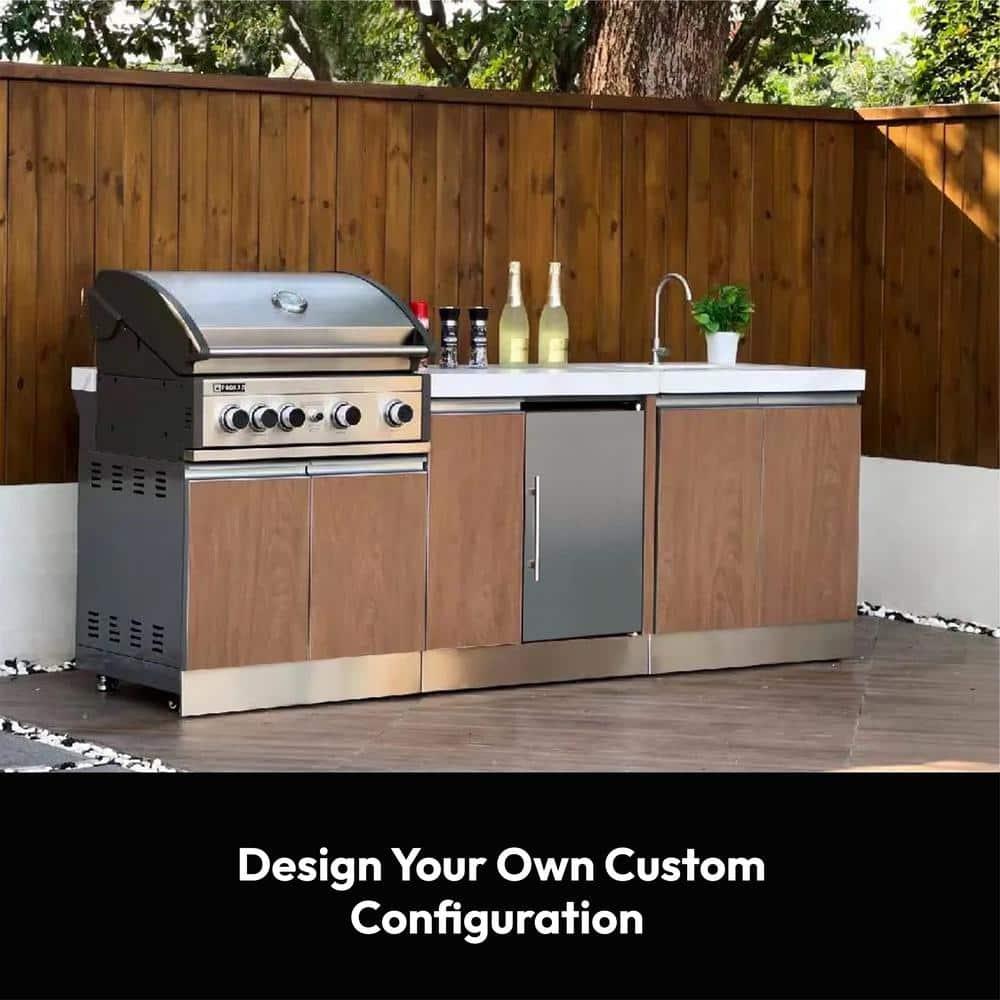 Prokan Bespoke 94" 5B - 3 Modular Outdoor Kitchen In Wood Pattern Panels